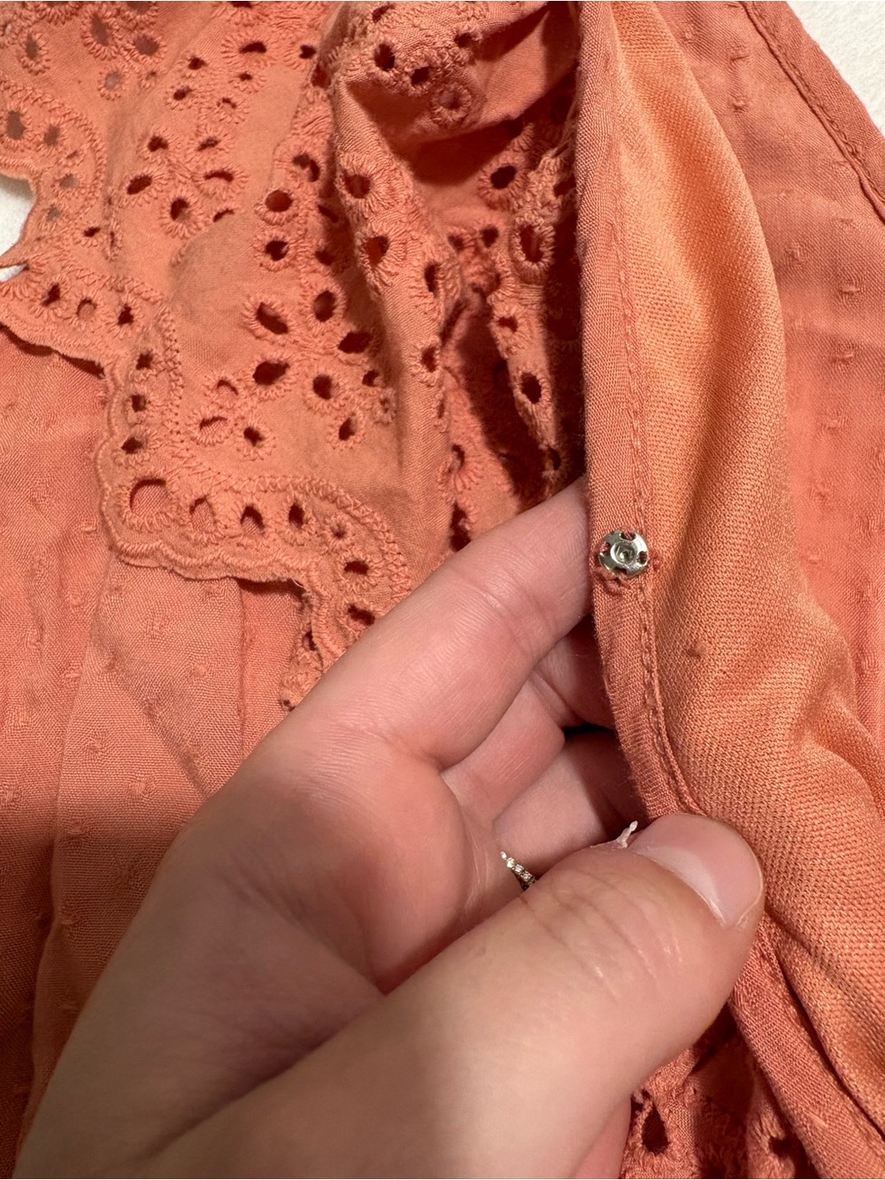 Allie Rose Rust Eyelet Ruffle V-Neck Romper - Picture 7 of 8